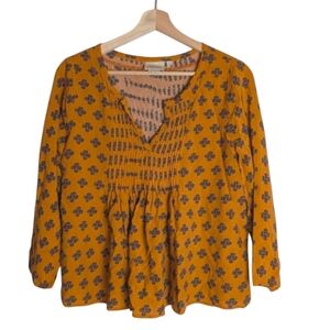 Anthropologie Vanessa Virginia Floral Pleated Blouse Size 6 Orange Boho Retro
